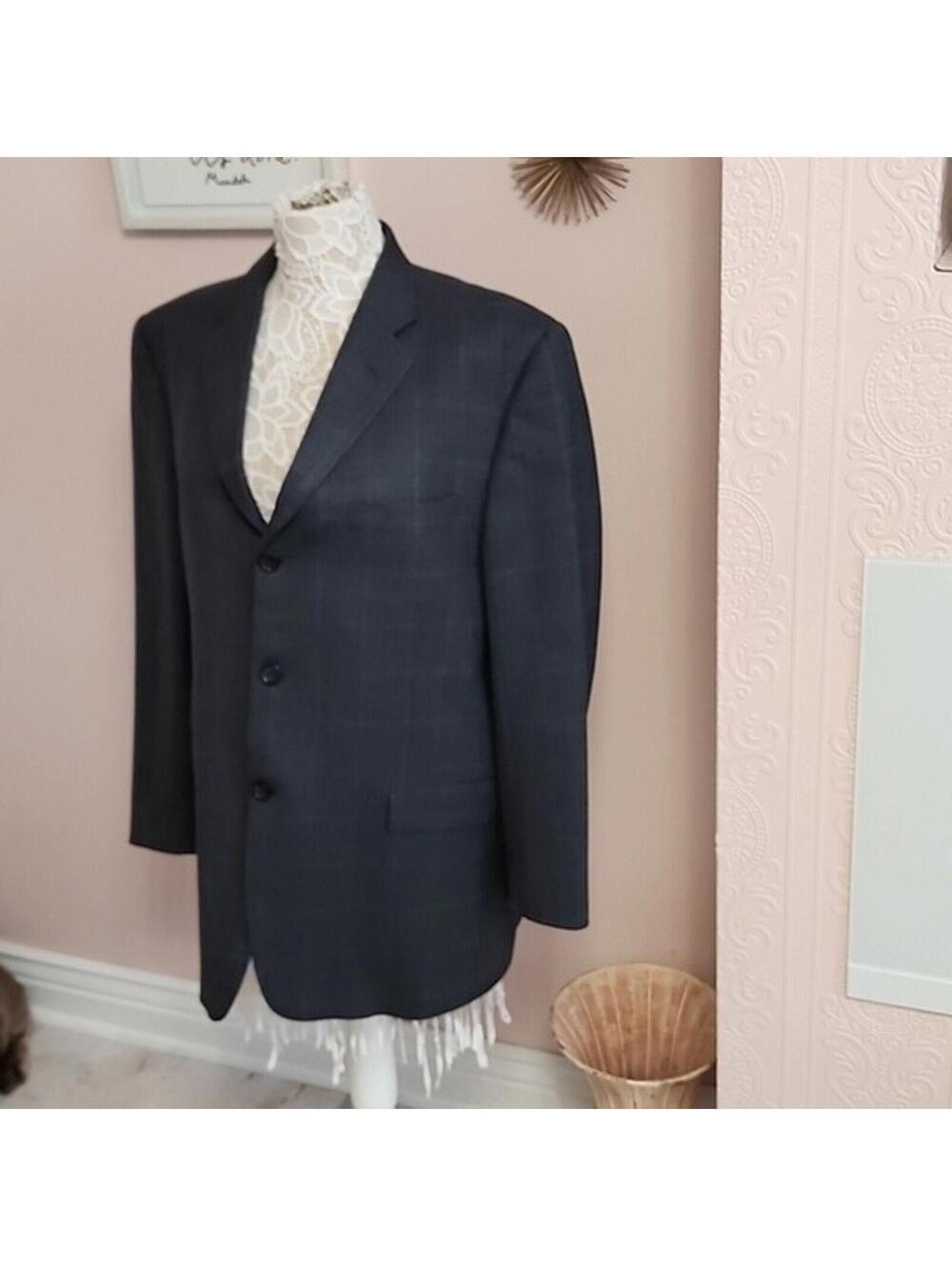 Burberry Mens blue gray herringbone pattern bond street Jacket Blazer 44R